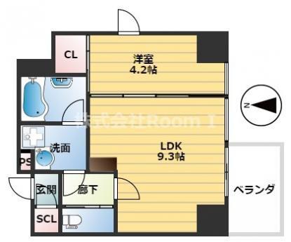 シーズンフラッツ大手前(1LDK/12階)の間取り写真