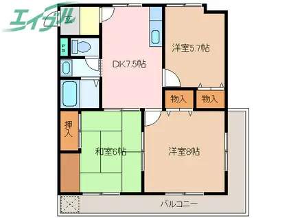 コーポ風樹(3DK/2階)の間取り写真