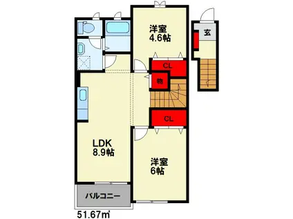 シャルマン・横田B(2LDK/2階)の間取り写真