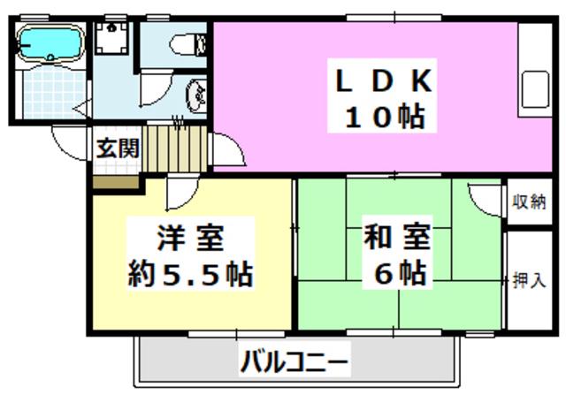 ディアーライフ三島(2LDK/1階)の間取り写真