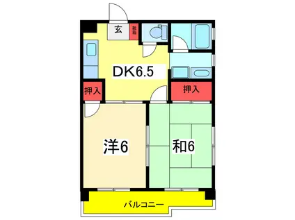レジデンス学校町(2DK/3階)の間取り写真