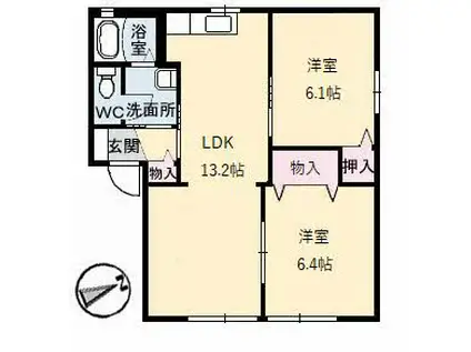 ヴィラグリシーヌB棟(2LDK/1階)の間取り写真