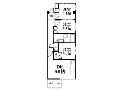 レオン光善寺II(3DK/3階)の間取り写真