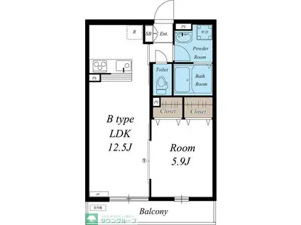 リブリフィレンツェ(1LDK/3階)の間取り写真