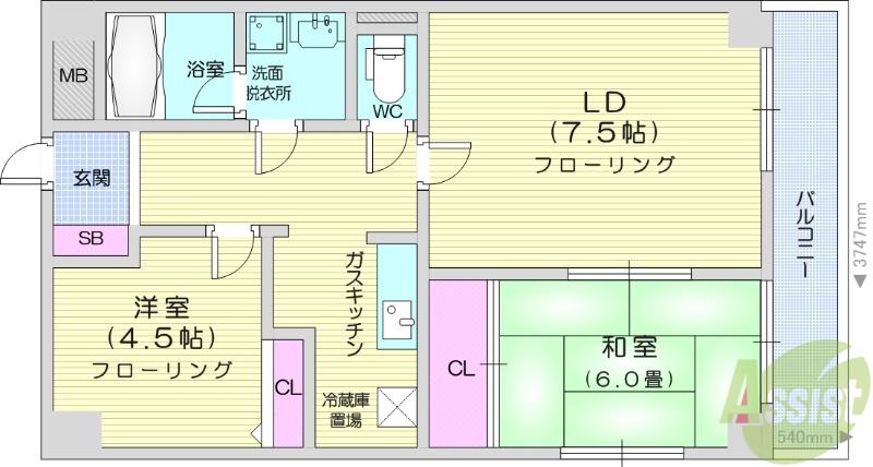 クオーレ白鳥(2LDK/3階)の間取り写真