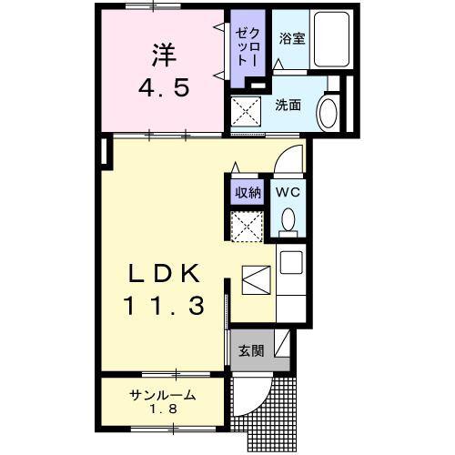 ハーモニーRH(1LDK/1階)の間取り写真