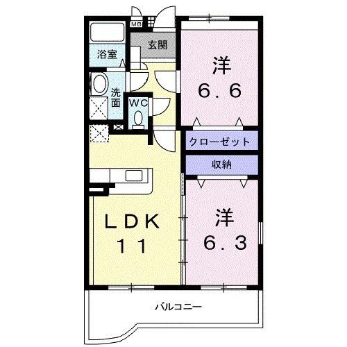 セレニータB(2LDK/2階)の間取り写真