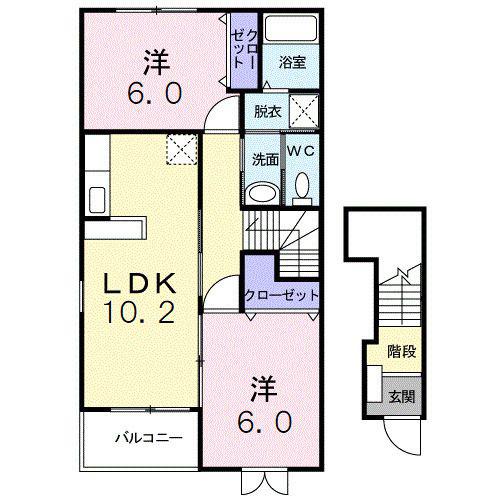 ヴィオラガーデン(2LDK/2階)の間取り写真