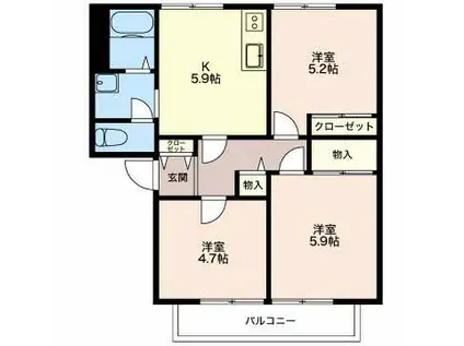 サニーハウスE I(3K/2階)の間取り写真