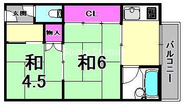 第2カシノハイツ(2K/2階)の間取り写真