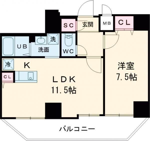 グルーブ神戸元町アリア(1LDK/4階)の間取り写真
