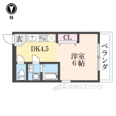 エスポワール朱雀(1DK/1階)の間取り写真