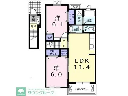ベルメゾンB(2LDK/2階)の間取り写真