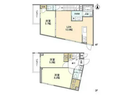RA-ASHIYA(3LDK/3階)の間取り写真