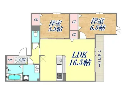 グリューネ塚口本町(2LDK/1階)の間取り写真