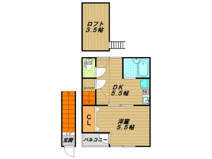 ツル菅原ハイツ(1DK/2階)の間取り写真