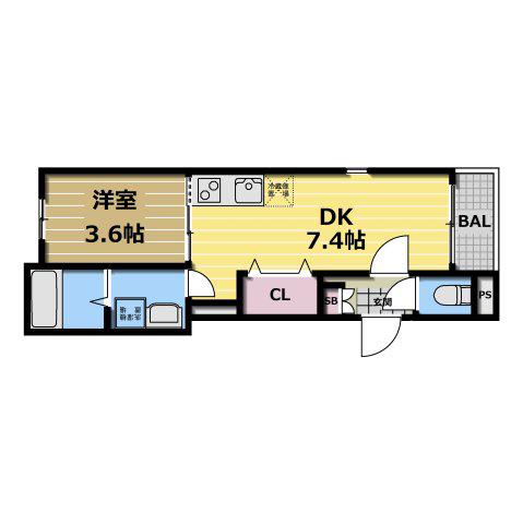 ハーモニーテラス中川東(1DK/2階)の間取り写真