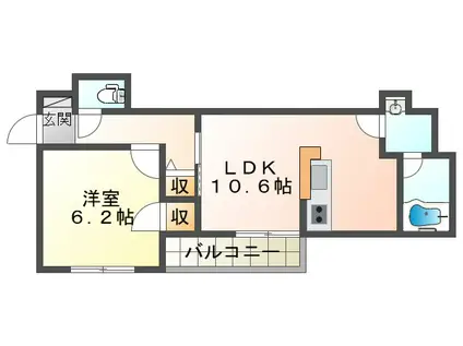 SHAMAISON BONHEUR陸ノ町(1LDK/1階)の間取り写真