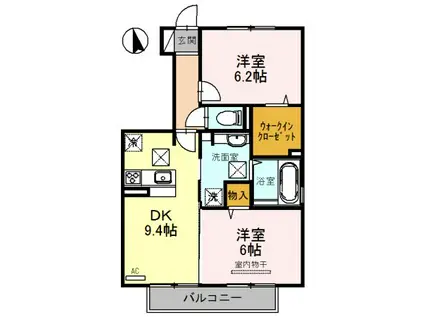 DーROOM西庄(2DK/1階)の間取り写真