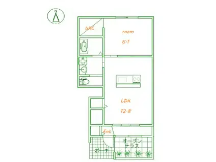 ヴェルジェ コリーヌ(1LDK/1階)の間取り写真