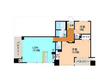 THE COURT 香林坊(2LDK/11階)の間取り写真