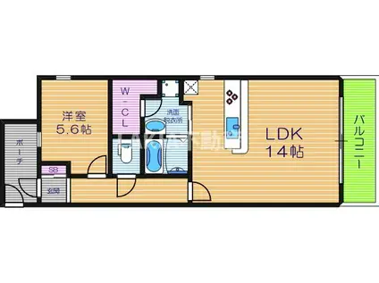 アクアプレイス四天王寺(1LDK/6階)の間取り写真