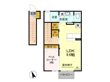 グランドヒルB(1LDK/2階)の間取り写真