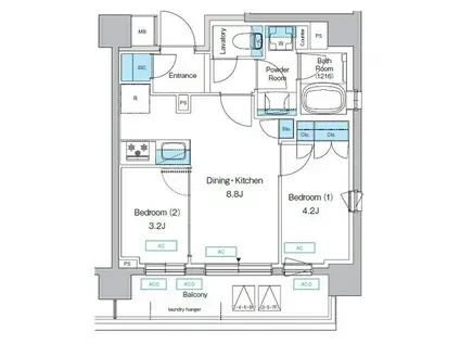 プレディアコート三軒茶屋(2DK/8階)の間取り写真