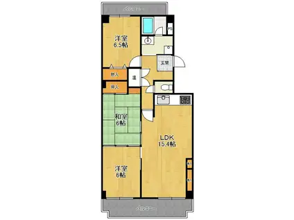 甲子園口ビューハイツ(3LDK/4階)の間取り写真