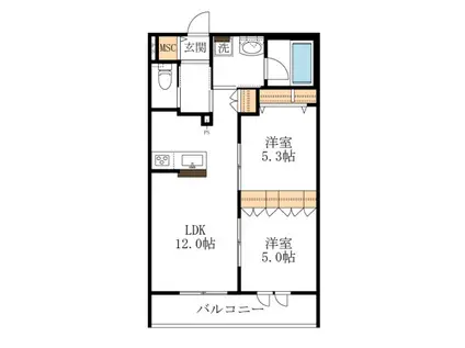 LA GRACIEUSEラグラシューズ(2LDK/2階)の間取り写真