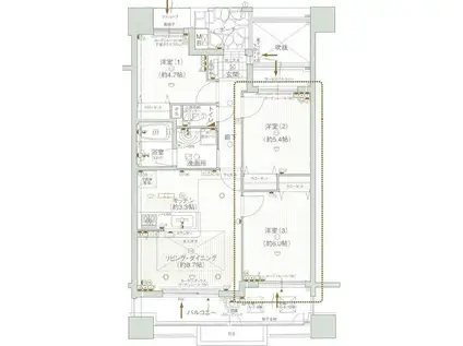エステムコート都島キャトルプランシュ(3LDK/8階)の間取り写真