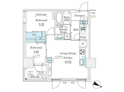 URBAN BREEZE 恵比寿 アーバンブリーズ恵比寿(2LDK/3階)の間取り写真
