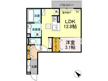 D-ROOM茶屋(1LDK/1階)の間取り写真