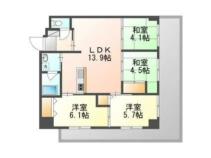ウィングシャトー那覇リバーガーデン(4LDK/4階)の間取り写真