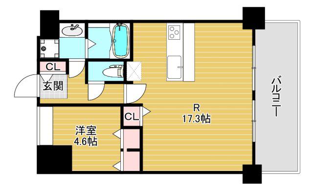 エクシアテラス梅田(1SK/4階)の間取り写真