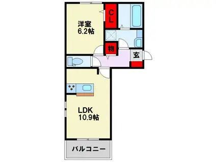  D-ROOM陣原(1LDK/1階)の間取り写真