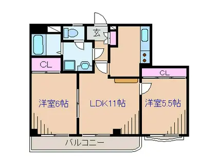 ロイヤルドレイク(2LDK/3階)の間取り写真