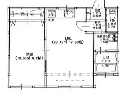 第6コーポヴィラ(1LDK/2階)の間取り写真