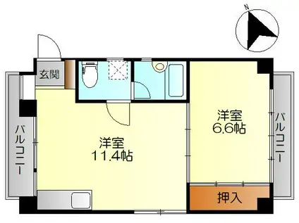 山田ビル(1LDK/3階)の間取り写真
