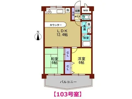 グレース中奥II(2LDK/1階)の間取り写真