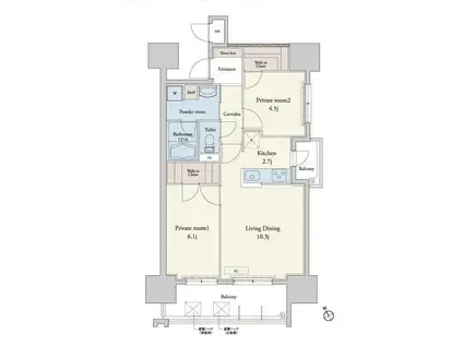 RJRプレシア新宮中央駅前(2LDK/12階)の間取り写真