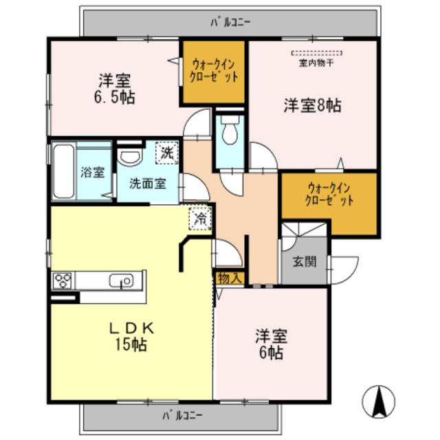 サウスメゾンムーランルージュ(3LDK/2階)の間取り写真