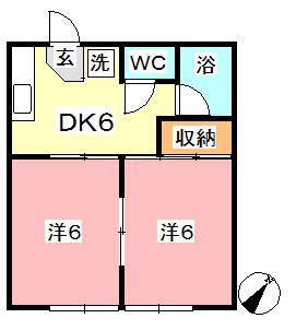 コーポ中沖 A棟(2DK/1階)の間取り写真