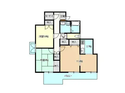 太湖新苑(2LDK/4階)の間取り写真
