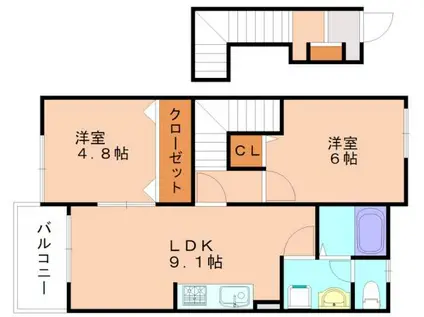 カルムヴィラII(2LDK/2階)の間取り写真