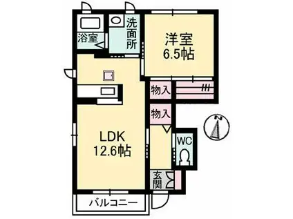 スプリングヒルズ虹ヶ丘D(1LDK/1階)の間取り写真