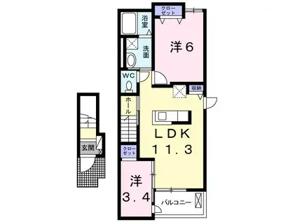 ボン・ボヌール(2LDK/2階)の間取り写真