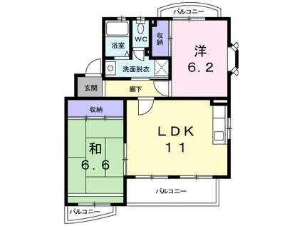 ウイングコート(2LDK/2階)の間取り写真