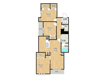 シャーメゾン カレ リアンジュ(3LDK/2階)の間取り写真
