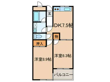 フォンティーヌナウ(2DK/2階)の間取り写真